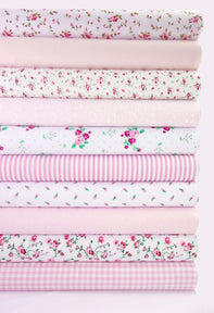Fabric Bundles Fat Quarters Polycotton Material Florals Gingham Spots Craft - ALL PINKS
