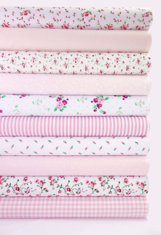Fabric Bundles Fat Quarters Polycotton Material Florals Gingham Spots Craft - ALL PINKS