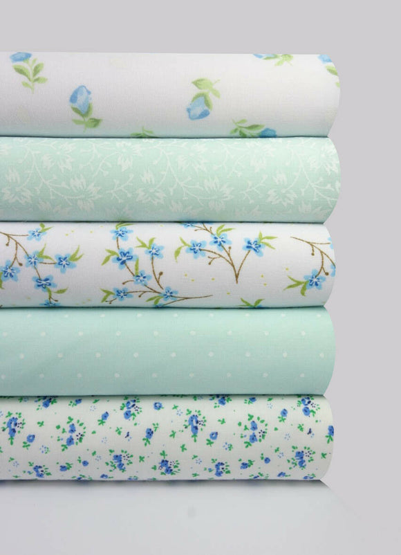 Fabric Bundles Fat Quarters Polycotton Material Florals Spots Craft - AQUA
