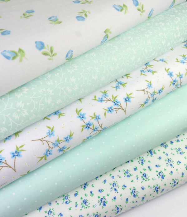 Fabric Bundles Fat Quarters Polycotton Material Florals Spots Craft - AQUA