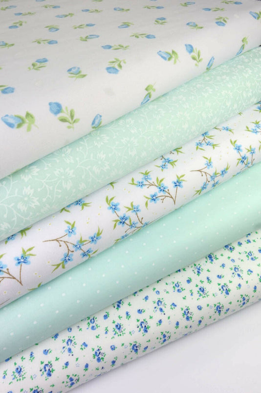 Fabric Bundles Fat Quarters Polycotton Material Florals Spots Craft - AQUA