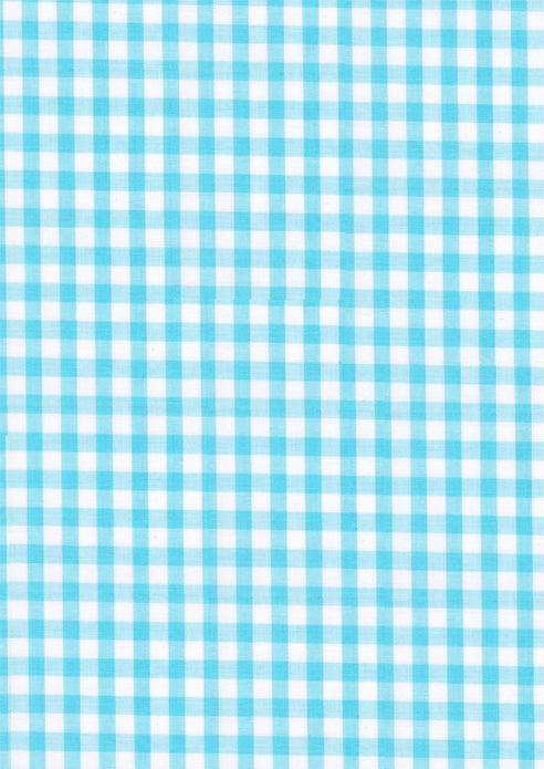 Aqua Gingham Polycotton 1/4" Checked Fabric Select Size 112cm Wide