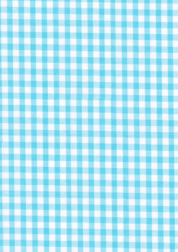 Aqua Gingham Polycotton 1/4" Checked Fabric Select Size 112cm Wide