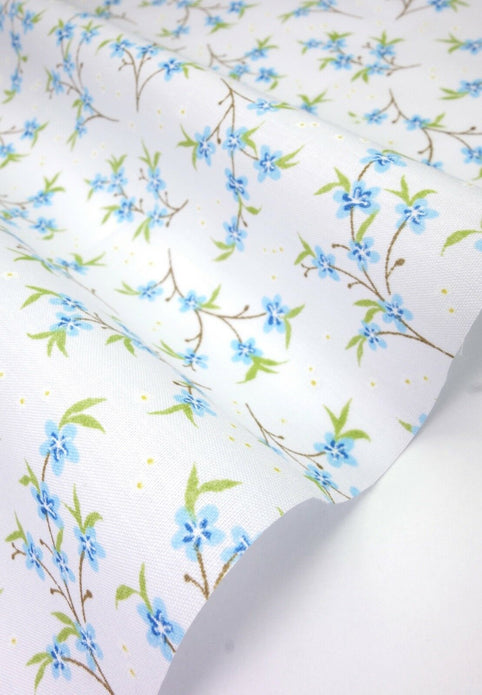 Aria Blue Shabby Chic Polycotton Floral Fabric