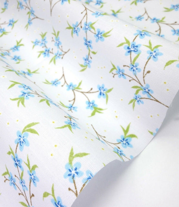 Aria Blue Shabby Chic Polycotton Floral Fabric