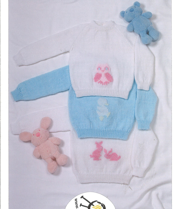 4 Ply Knitting Pattern Embroidered Sweaters 0 To 4 Years 41-61 cm 16-24 inches - Hobby & Crafts