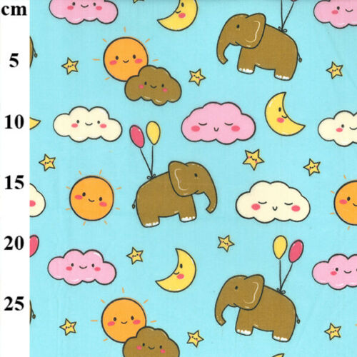 Baby Elephant Blue Polycotton Children Fabric