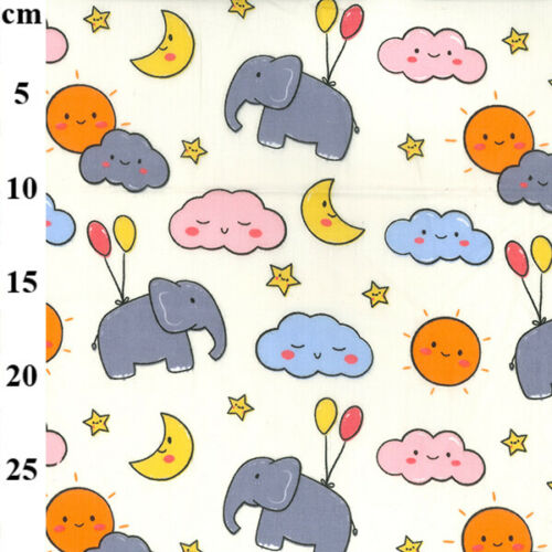 Baby Elephant Cream Polycotton Children Fabric