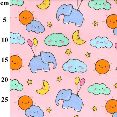 Baby Elephant Pink Polycotton Children Fabric