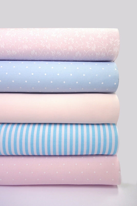 Fabric Bundles Fat Quarters Polycotton Material Baby Pink Blue Floral Spots Children Craft