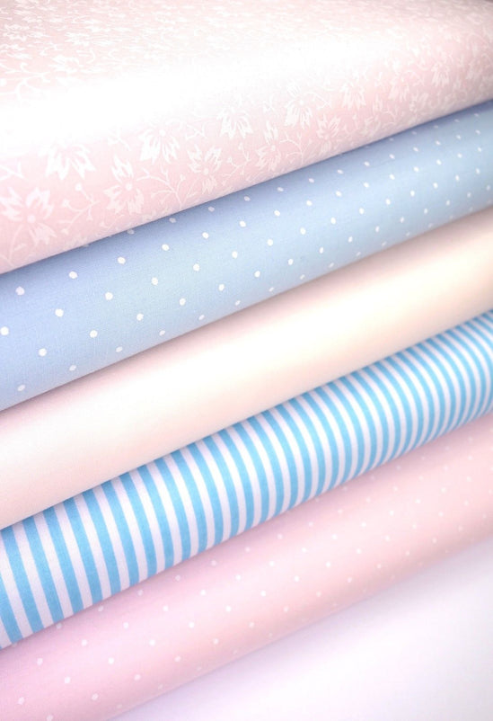Fabric Bundles Fat Quarters Polycotton Material Baby Pink Blue Floral Spots Children Craft