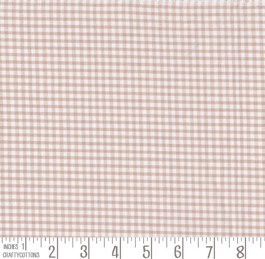 Beige Gingham Polycotton 1/8" Checked Fabric Select Size 112cm Wide