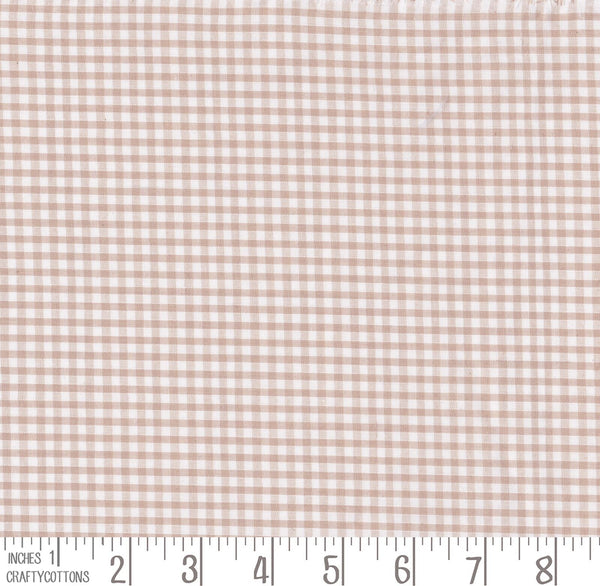 Beige Gingham Polycotton 1/8" Checked Fabric Select Size 112cm Wide