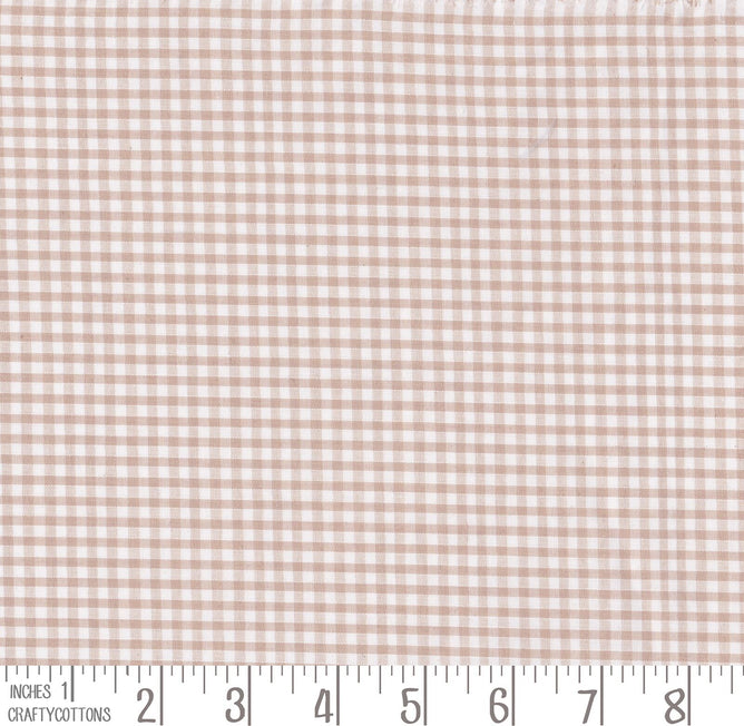 Beige Gingham Polycotton 1/8" Checked Fabric Select Size 112cm Wide