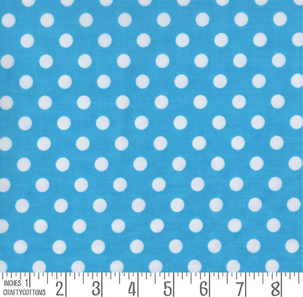 Blue Dots Polycotton Children Fabric Choose Size