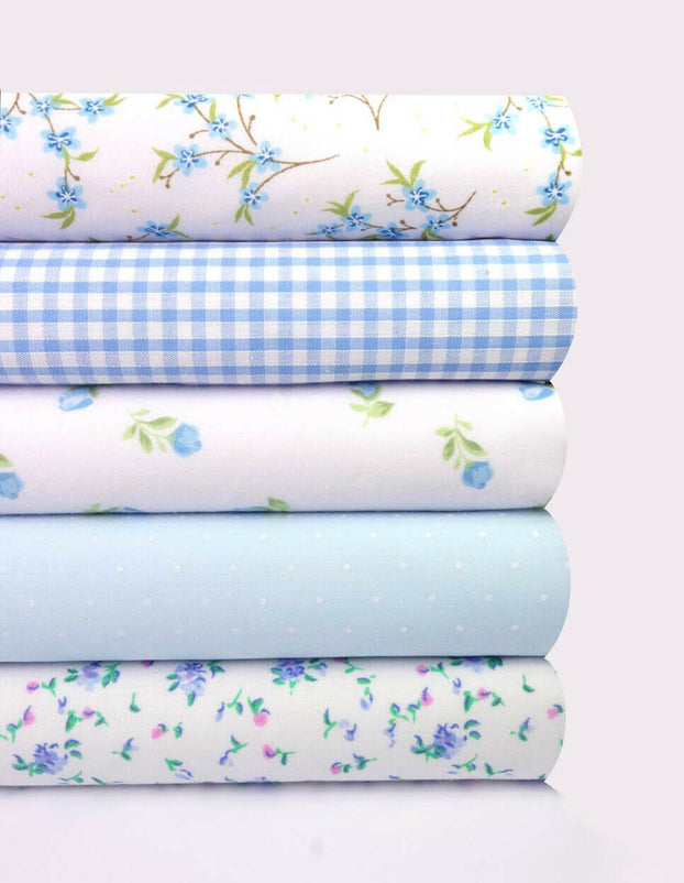 Fabric Bundles Fat Quarters Polycotton Material Florals Gingham Spots Craft - BLUE