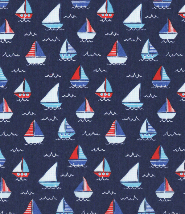 Boats Navy Polycotton Children Fabric Choose Size