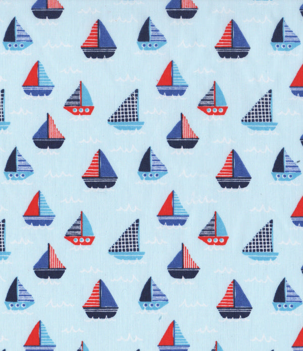 Boats Pale Blue Polycotton Children Fabric Choose Size