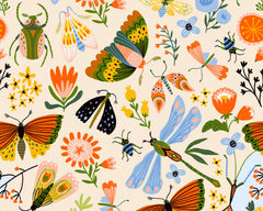 Butterflies & Bugs Beige Polycotton Children Fabric