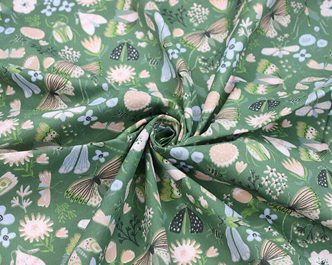 Butterflies & Bugs Forest Green Polycotton Children Fabric