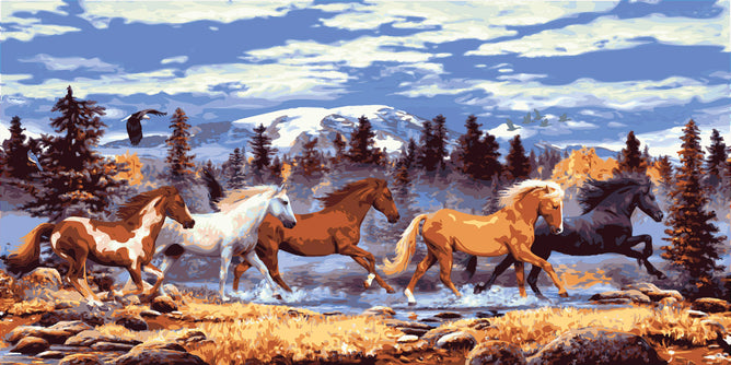Collection d'Art Printed Needlepoint Tapestry Canvas Needlecraft 60x110cm - Wild Horses