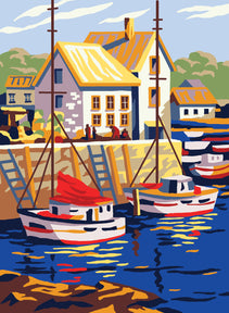 Collection d'Art Printed Needlepoint Tapestry Canvas Needlecraft 30x40cm - Boats In Small Port