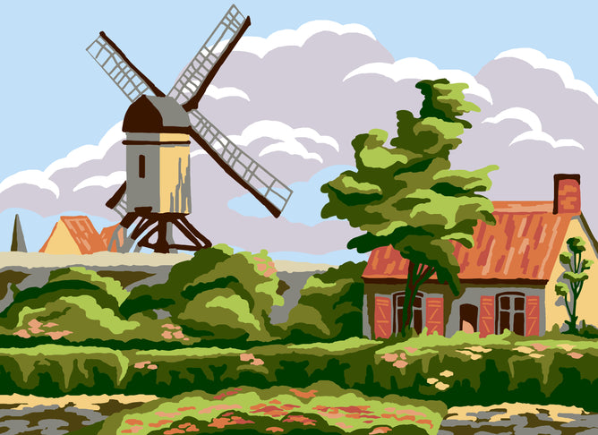 Collection d'Art Printed Needlepoint Tapestry Canvas Needlecraft 30x40cm - Windmill Cottage