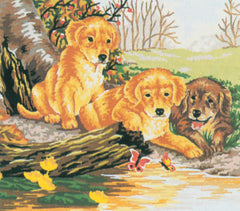 Collection d'Art Printed Needlepoint Tapestry Canvas Needlecraft 25x30cm - Labrador Puppies