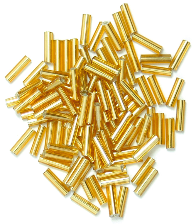 Craft Factory Bugle Glass Beads For Jewellery Making, Knitting, Sewing - 6mm Gold - Hobby & Crafts