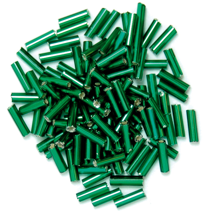 Craft Factory Bugle Glass Beads For Jewellery Making, Knitting, Sewing - 6mm Green - Hobby & Crafts