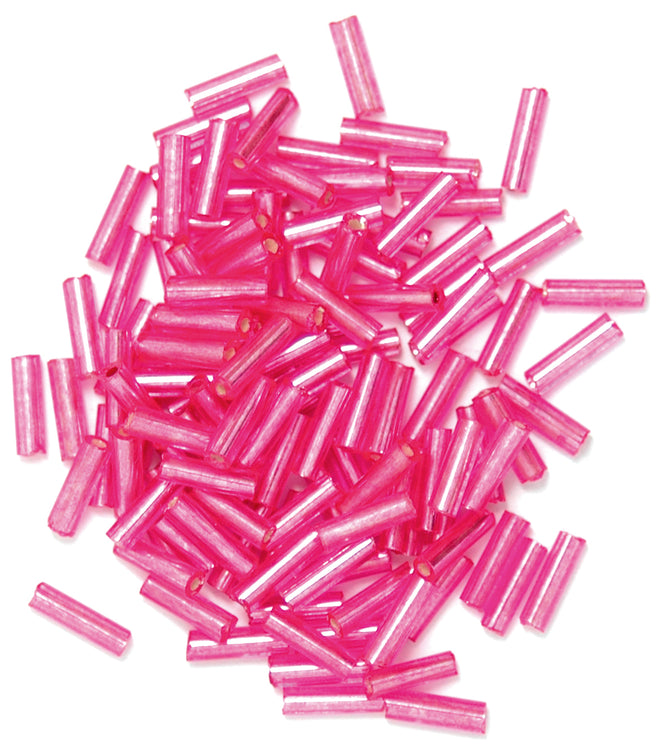 Craft Factory Bugle Glass Beads For Jewellery Making, Knitting, Sewing - 6mm Pink - Hobby & Crafts
