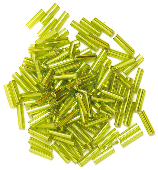 Craft Factory Bugle Glass Beads For Jewellery Making, Knitting, Sewing - 6mm Lime Green - Hobby & Crafts