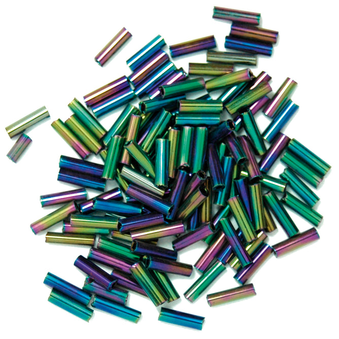 Craft Factory Bugle Glass Beads For Jewellery Making, Knitting, Sewing - 6mm Rainbow - Hobby & Crafts
