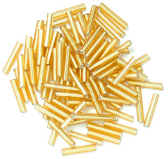 Craft Factory Long Bugle Glass Beads For Jewellery Making, Knitting, Sewing - 9mm Gold - Hobby & Crafts