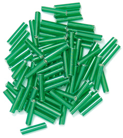 Craft Factory Long Bugle Glass Beads For Jewellery, Knitting, Sewing - 9mm Green - Hobby & Crafts