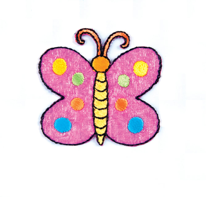 Sew On Motifs Lace Jeans Dresses Appliques Patches 4.8 cm -Pink Spotty Butterfly - Hobby & Crafts