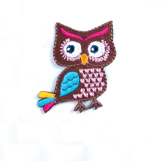 Sew On Motifs Lace Jeans Dresses Garments Appliques Patches 4.5cm -Colourful Owl - Hobby & Crafts
