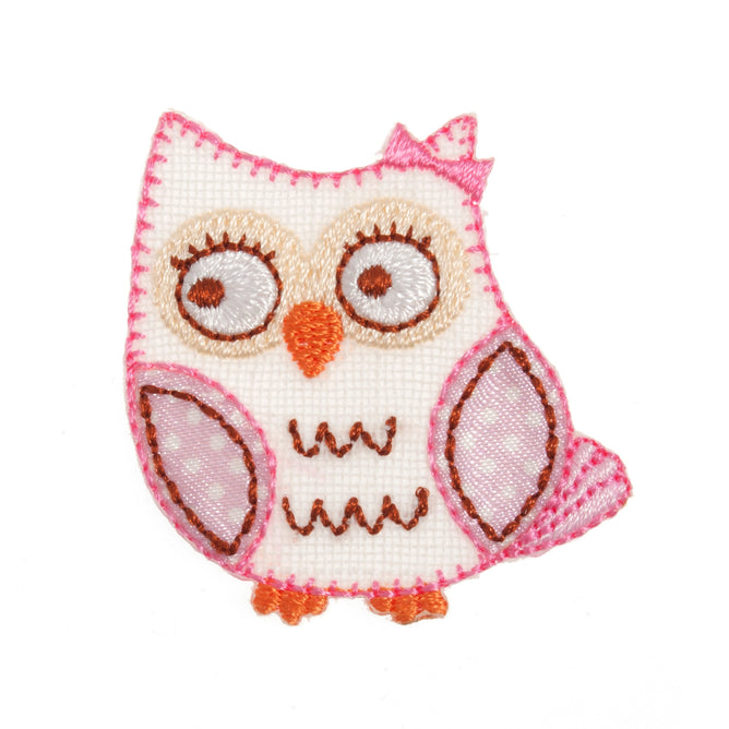Sew On Motifs Lace Jeans Dresses Garments Appliques Patches 4.5 cm -Pink Owl - Hobby & Crafts