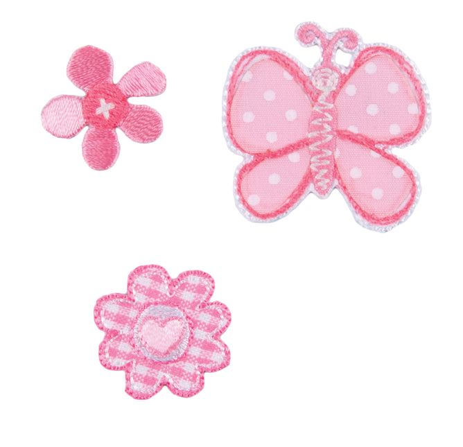 Sew On Motifs Lace Jeans Dresses Applique Patches 3.5cm -Pink Butterfly Flowers - Hobby & Crafts