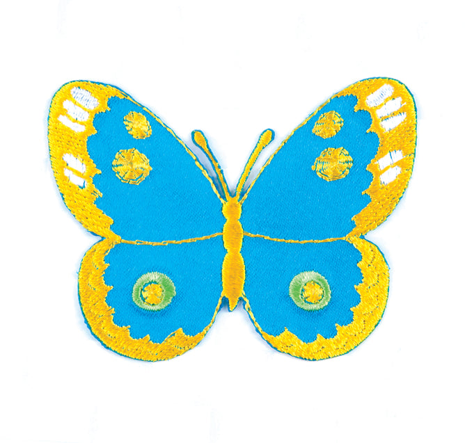 Sew On Motifs Lace Jeans Dresses Appliques Patches 5 cm -Blue Yellow Butterfly - Hobby & Crafts