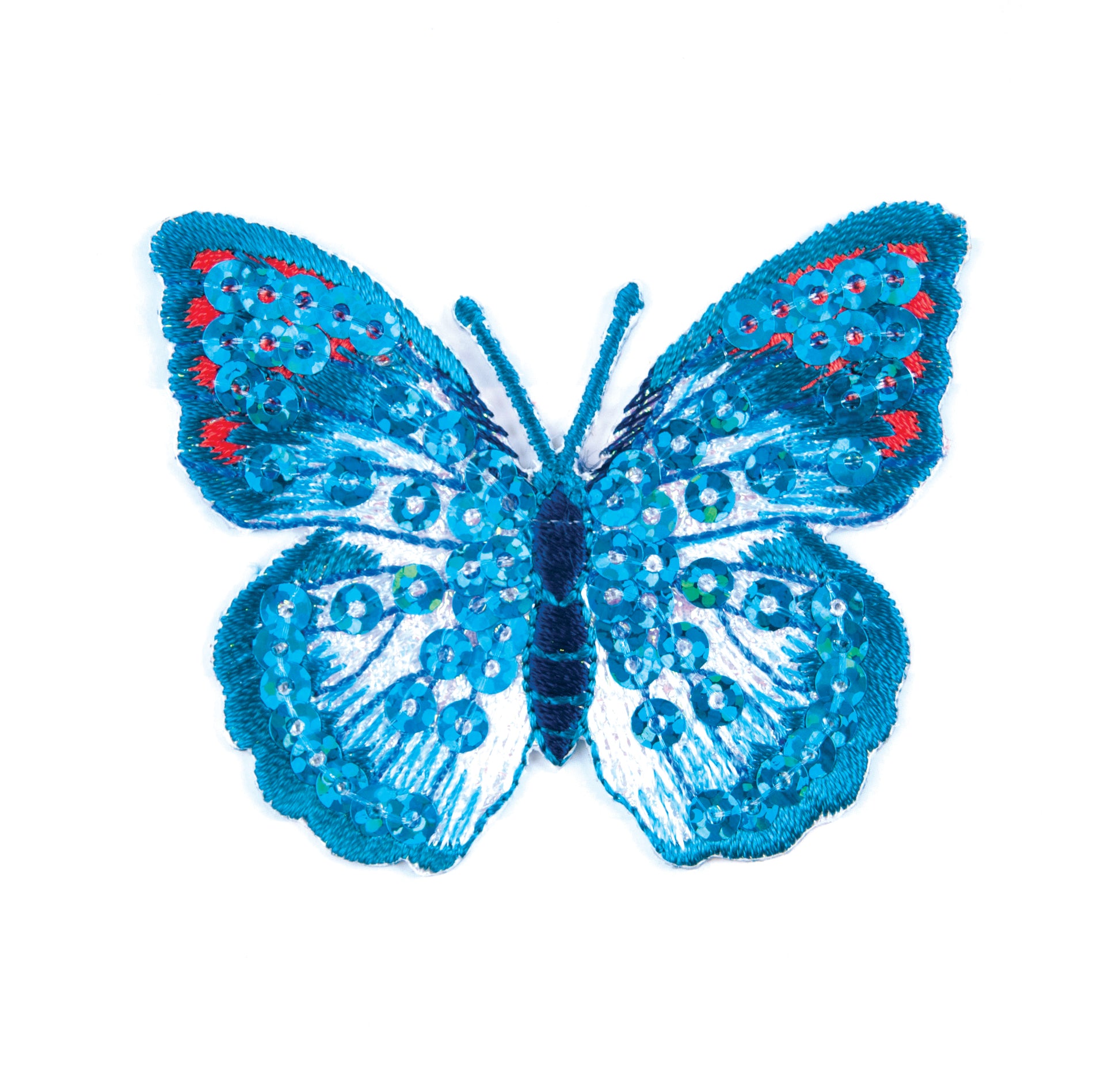 Sew On Motifs Lace Jeans Dresses Appliques Patches 4.8 cm -Blue Sequin Butterfly - Hobby & Crafts