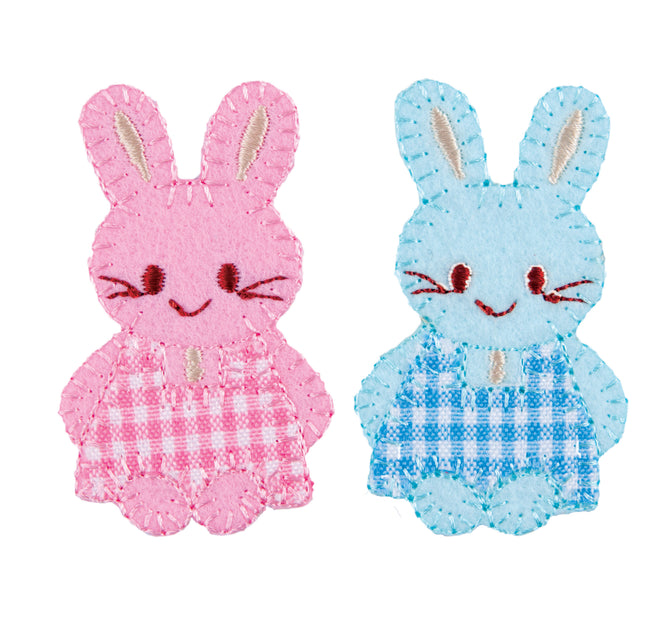 Sew On Motifs Lace Jeans Dresses Appliques Patches Craft 7 cm -Pink Blue Bunnies - Hobby & Crafts