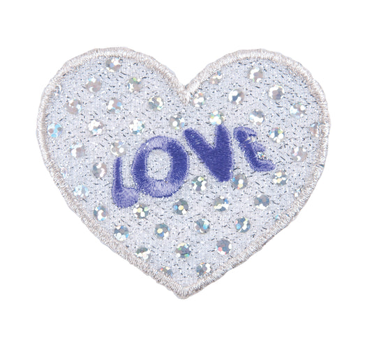 Sew On Motifs Lace Jeans Dresses Appliques Patches 5.5 cm -Silver Sequin Heart - Hobby & Crafts