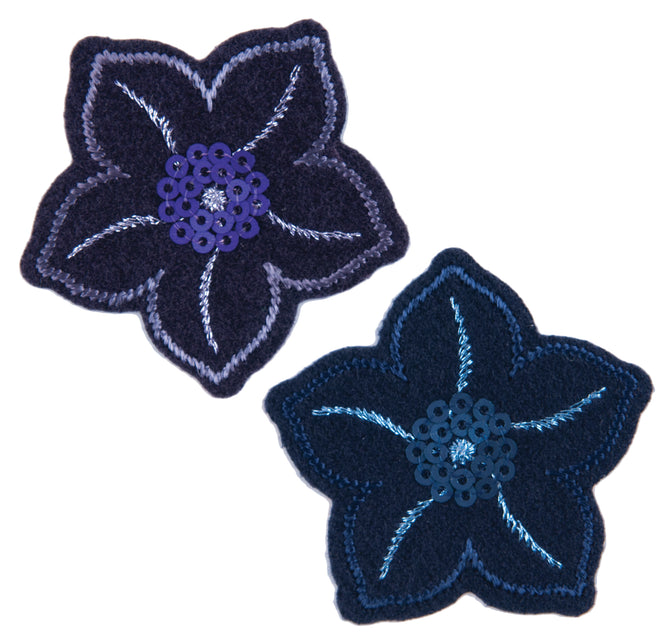 Sew On Motifs Lace Jeans Dresses Applique Patches 4.3 cm -Navy Sequined Flowers - Hobby & Crafts