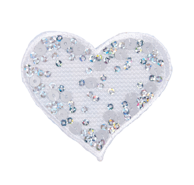 Sew On Motifs Lace Jeans Dresses Applique Patches 5.5 cm -Sequin White Heart - Hobby & Crafts