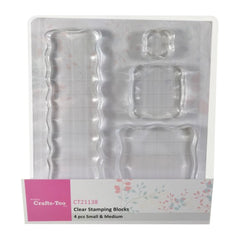 Set of 4 Transparent Square Acrylic Stamp Block Clear Craft Stamping Size: 2.5 , 5, 7.5, 5 x 16.5 x 1 cm deep