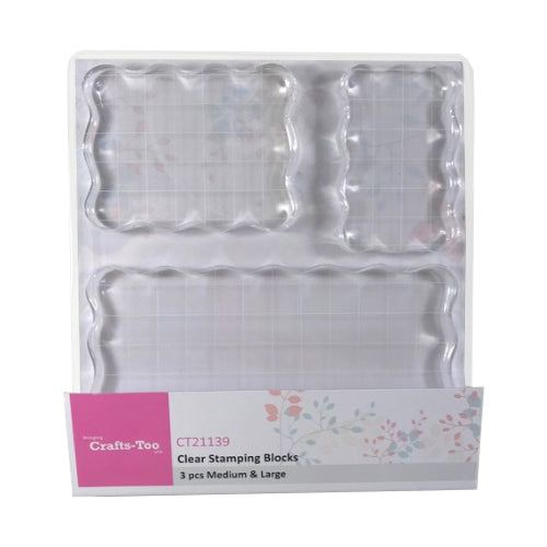 Set of 3 Transparent Square Acrylic Stamp Block Clear Craft Stamping Size: 8 x 5, 9 x 7, 16 x 9 x 1 cm deep