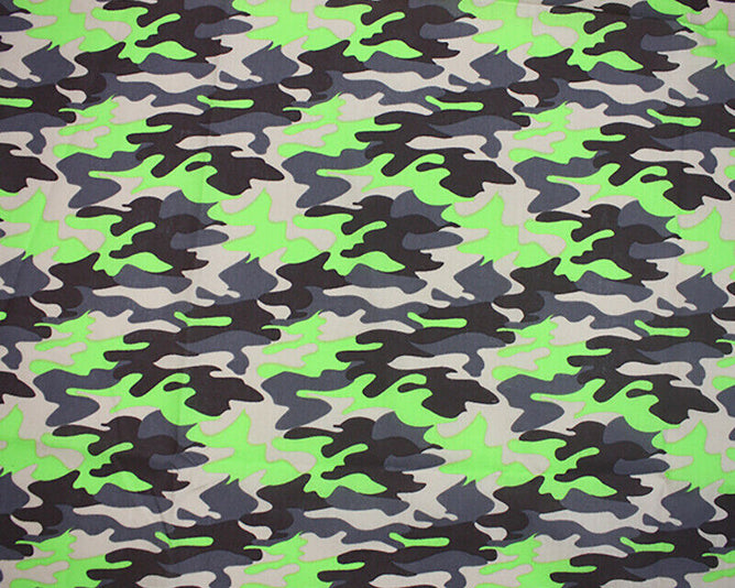 Camouflage Green_Grey Polycotton Children Fabric