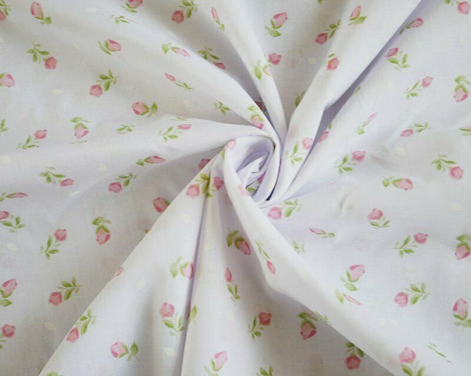 Clara Pink Shabby Chic Polycotton Floral Fabric