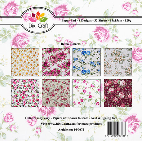 Dixi Craft 8 Designs Paper Pack 6" Card Making - RETRO FLOWERS AS SEEN ON TV - Hobby & Crafts